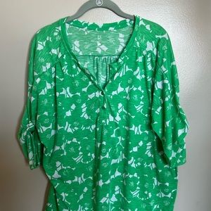 NY&C Green/White Floral Short-Sleeve Blouse